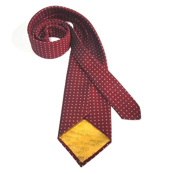 Dior Red Woven Check Silk Tie - Picture 6 of 6